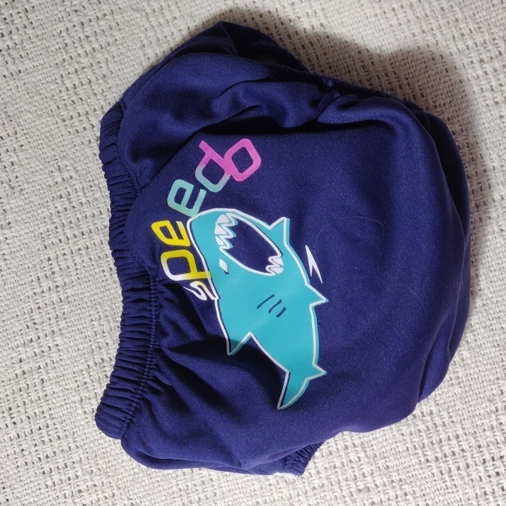 Speedo Boys Blowfish Reusable UV Swim Diaper w/ Snaps, Sz L- Navy Blue. 
